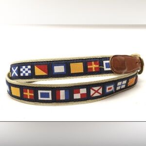 Leather Man Surcingle Belt 36 Nautical Flag Alphabet Blue Beige Leather Brass